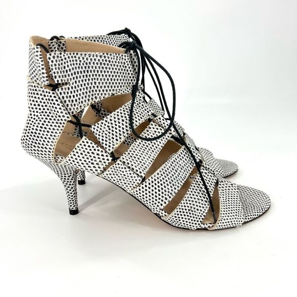 Loeffler Randall Luiza Lizard Print Lace-Up Gladiator Heeled Sandals 9 - Picture 1 of 16